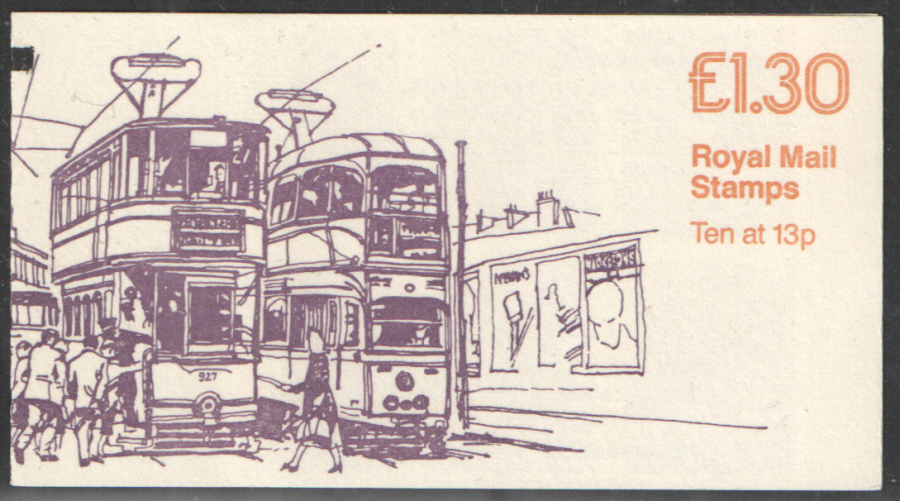 (image for) FL4B / DB7(27)A + BMB Cyl B12 (B62 Row 1) £1.30 Trams No.2 Right Margin Folded Booklet